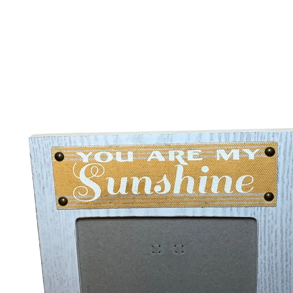 You Are My Sunshine Wood Picture Frame 4x6 Whitewash Yellow Burlap Farmhouse